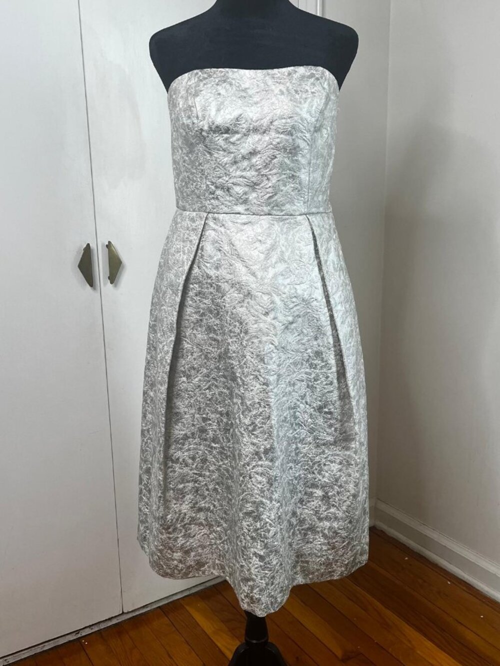 Ivory And Silver Strapless Cocktail Dress